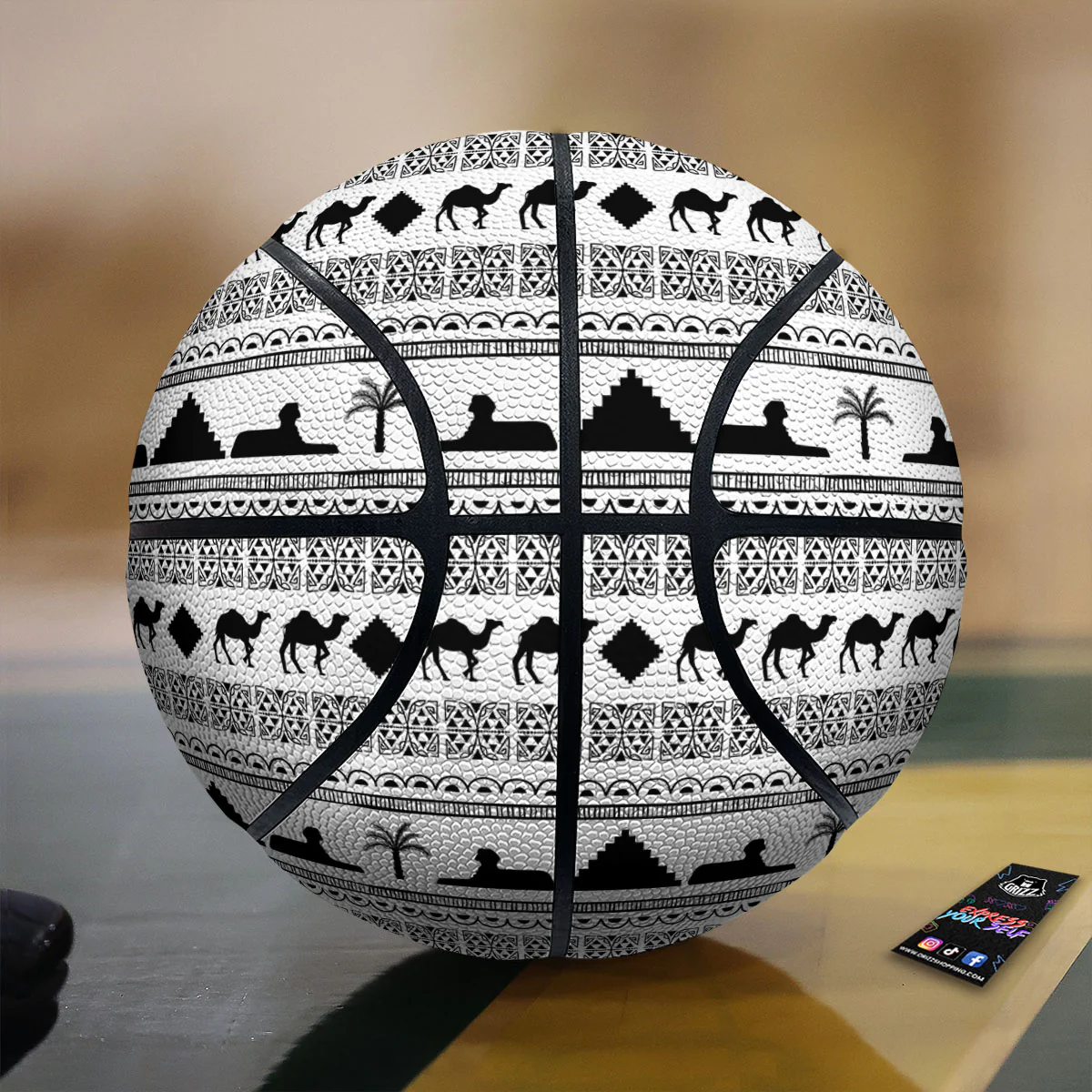Egyptian White And Black Print Pattern Basketball