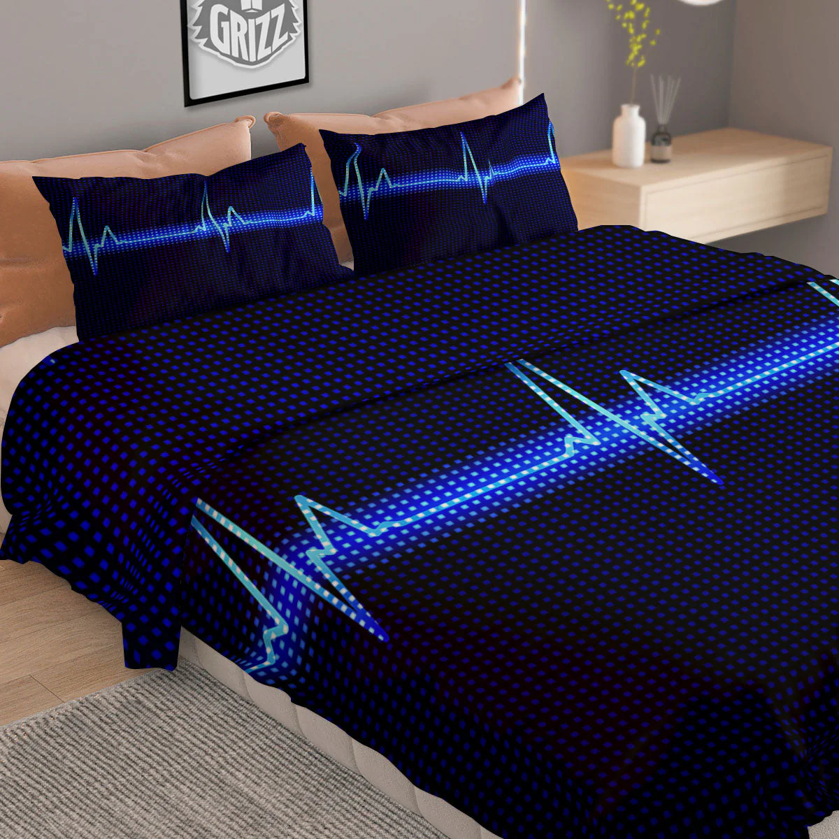 Electrocardiogram Heartbeat Print Duvet Cover Bedding Set - Image 2