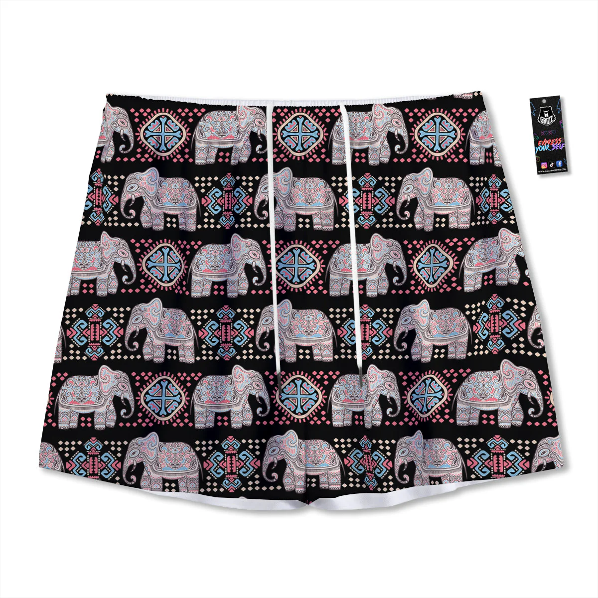 Elephant African Tribal Print Pattern Mesh Shorts