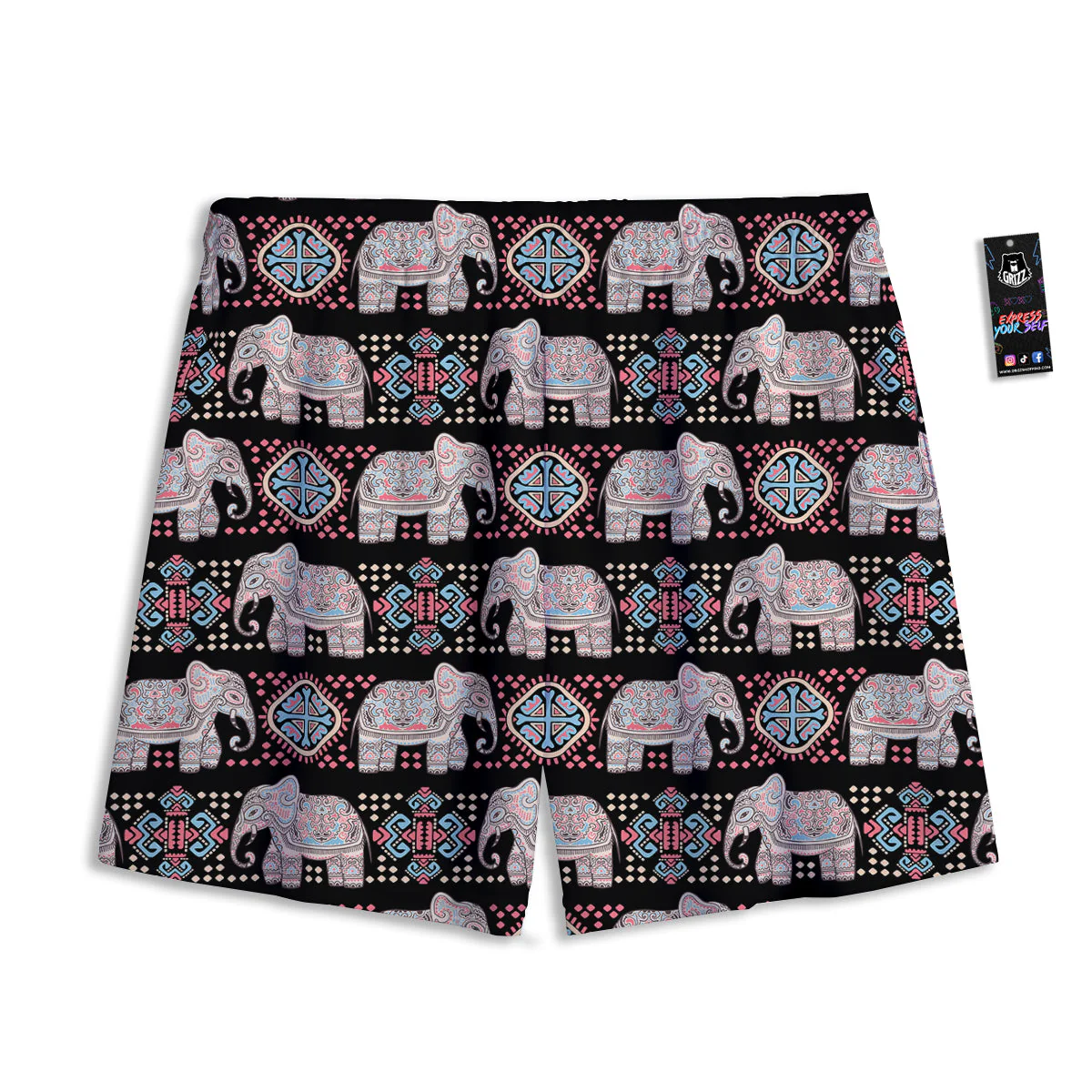 Elephant African Tribal Print Pattern Mesh Shorts - Image 2