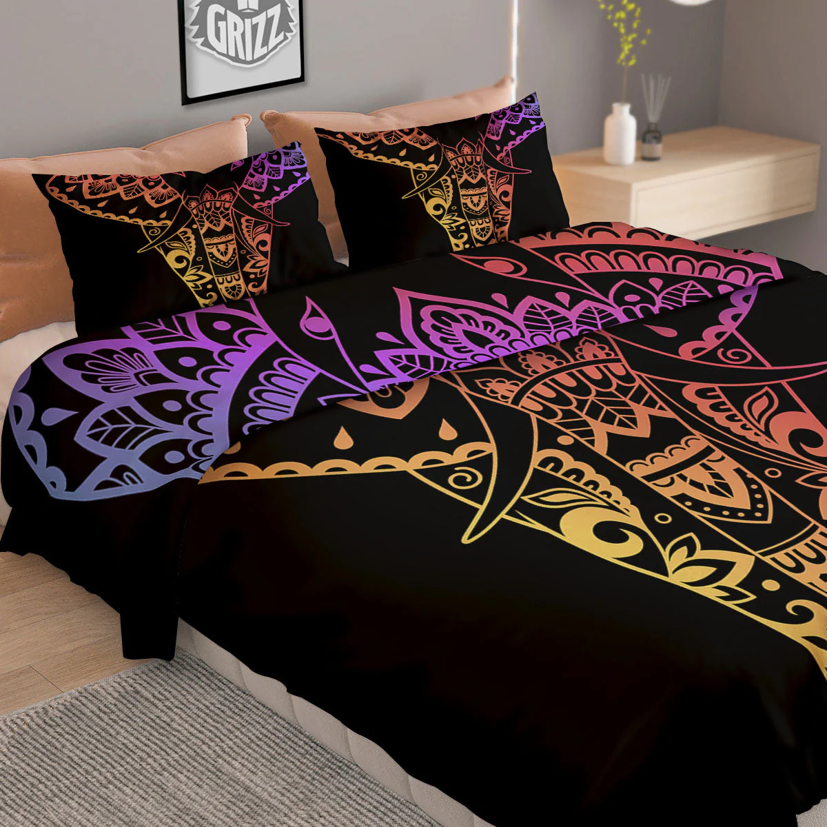 Elephant Black Rainbow Indian Print Duvet Cover Bedding Set - Image 2