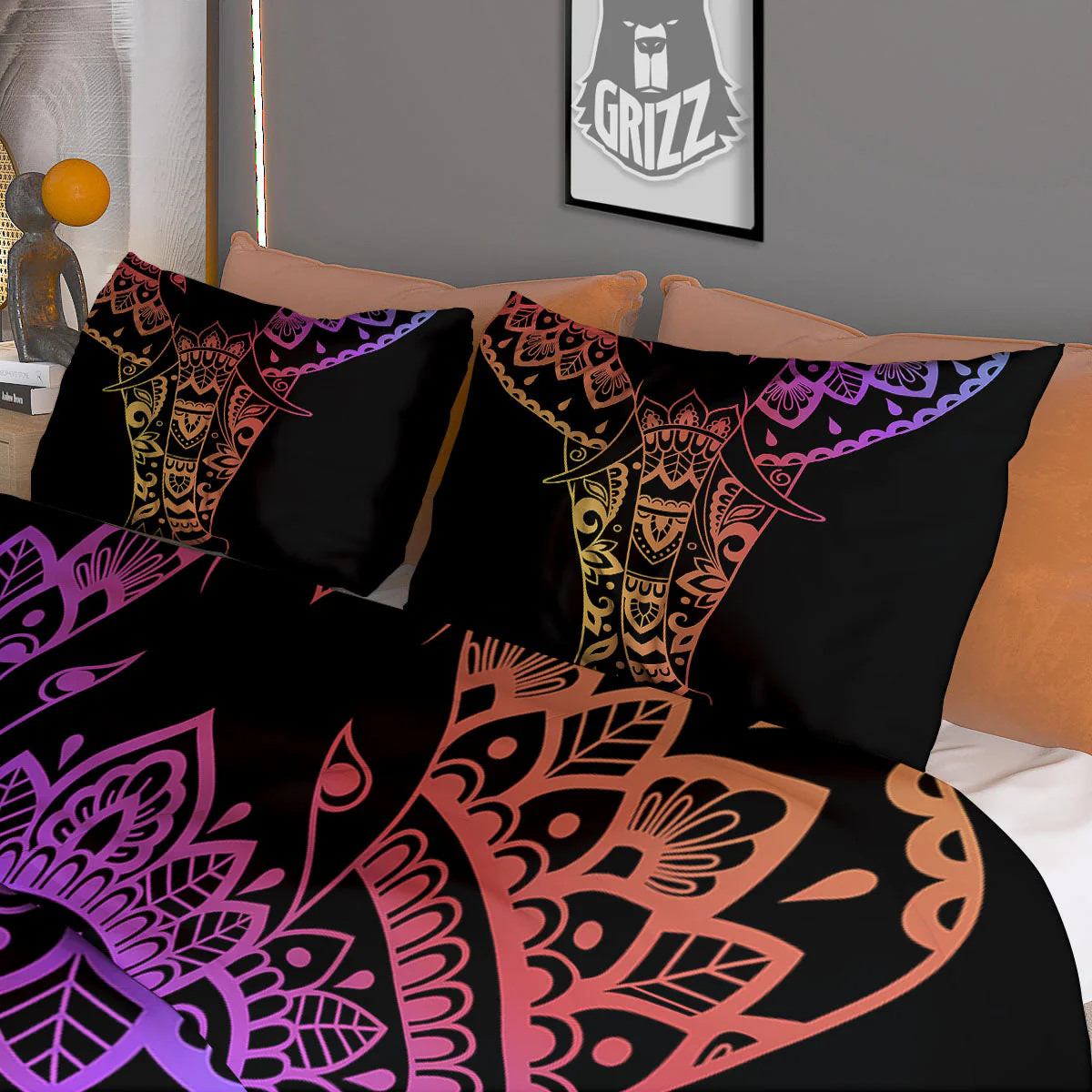 Elephant Black Rainbow Indian Print Duvet Cover Bedding Set - Image 3