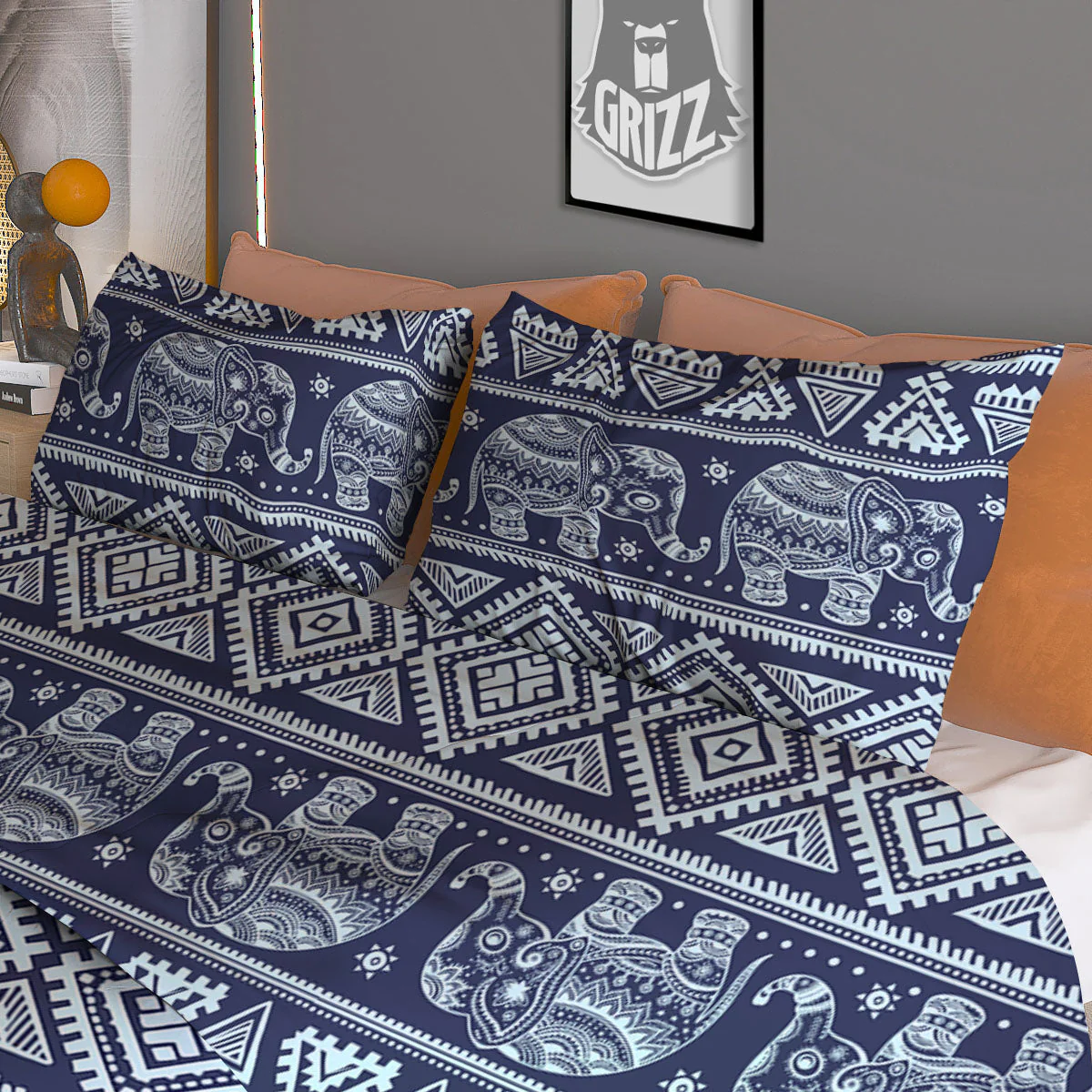 Elephant Indian Blue Print Pattern Duvet Cover Bedding Set - Image 3