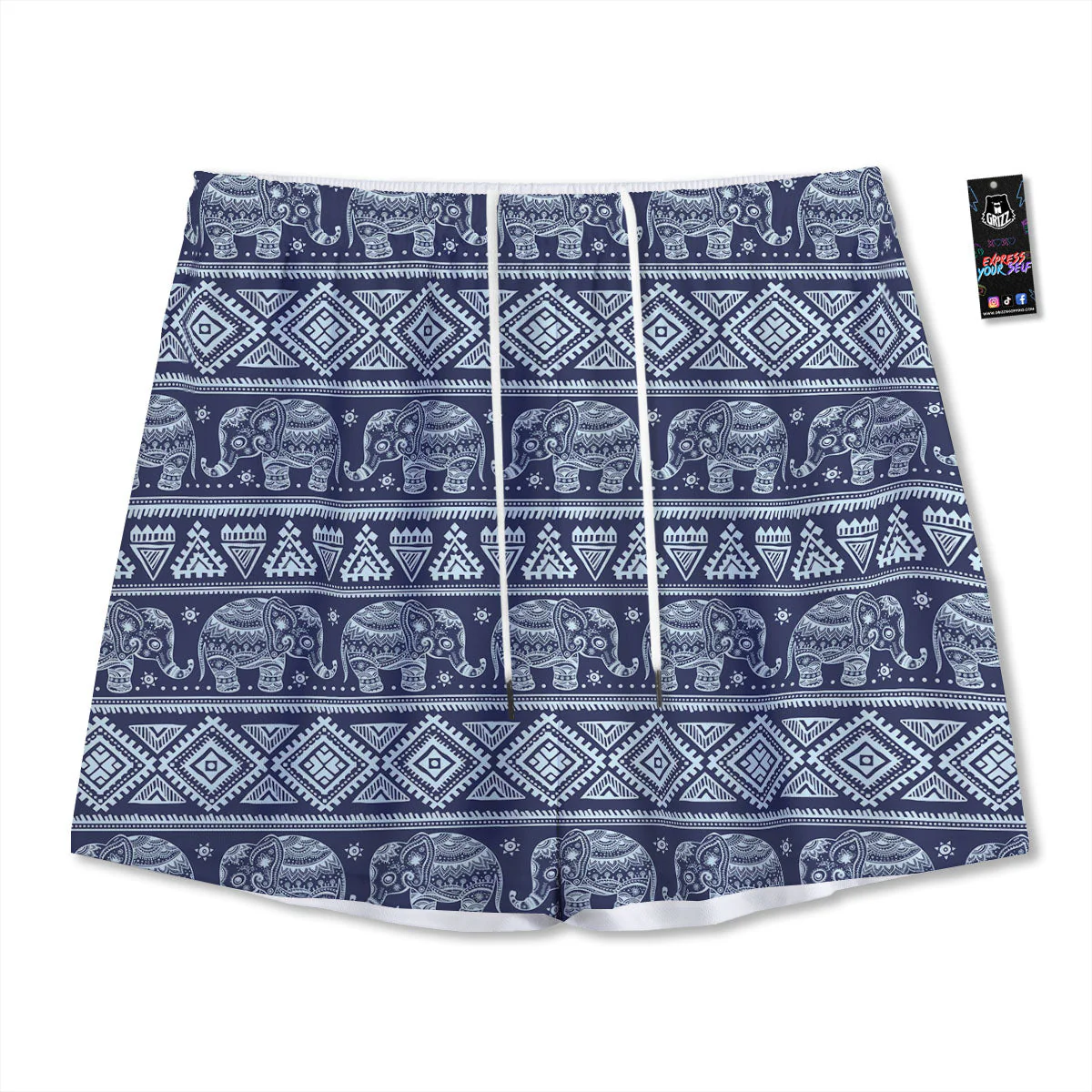 Elephant Indian Blue Print Pattern Mesh Shorts