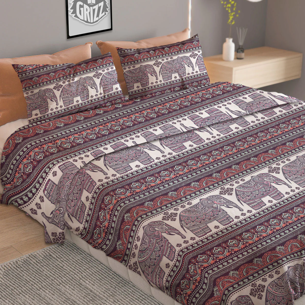 Elephant Indian Bohemian Print Pattern Duvet Cover Bedding Set - Image 2