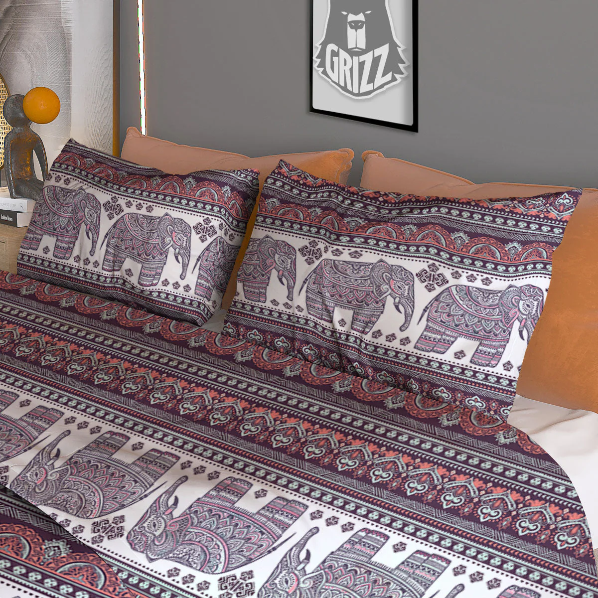 Elephant Indian Bohemian Print Pattern Duvet Cover Bedding Set - Image 3