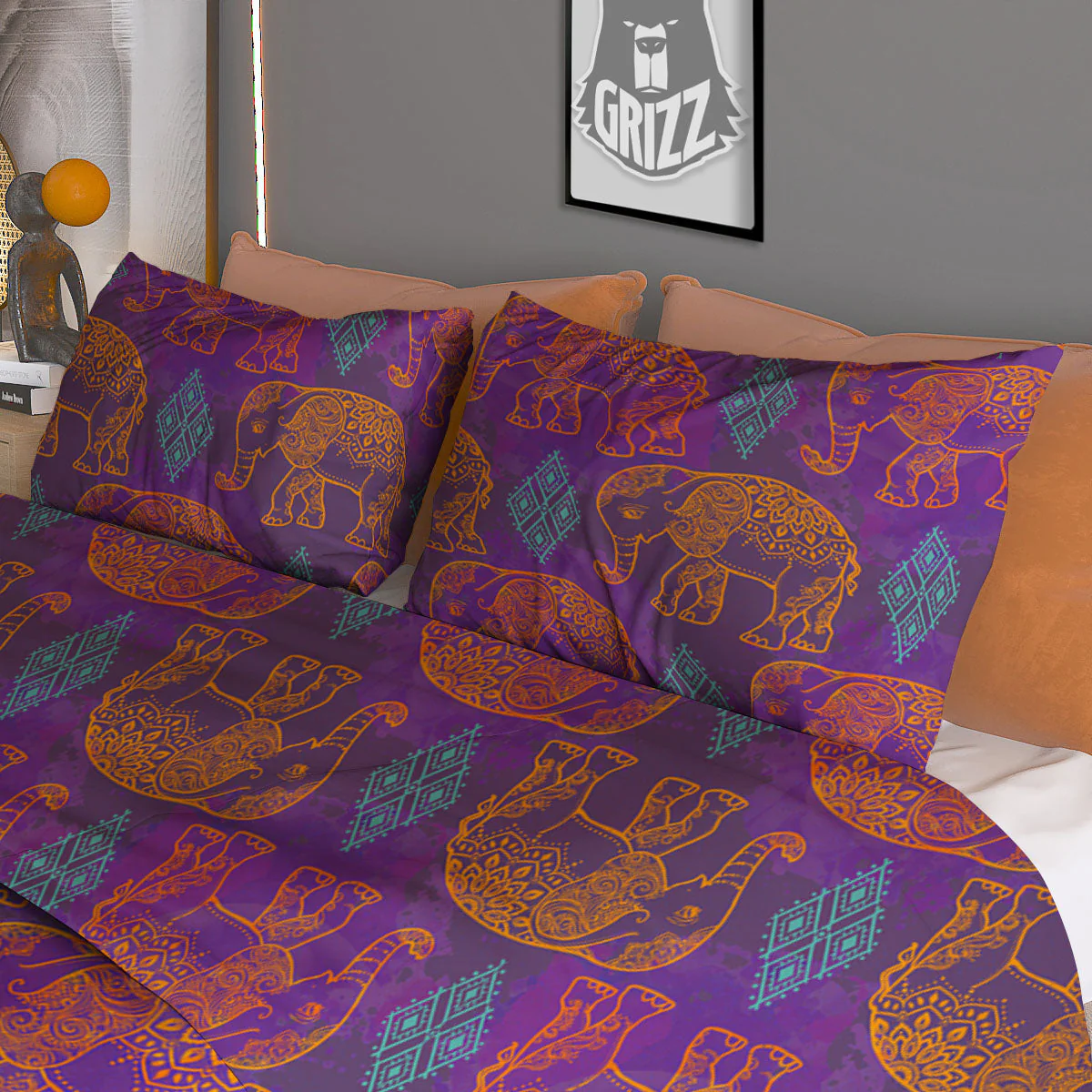 Elephant Indian Boho Print Pattern Duvet Cover Bedding Set - Image 3