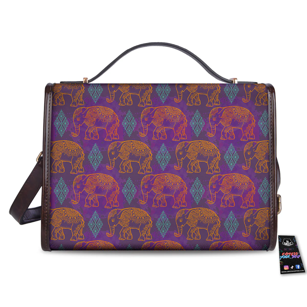 Elephant Indian Boho Print Pattern Women's Satchel Bag - Image 2