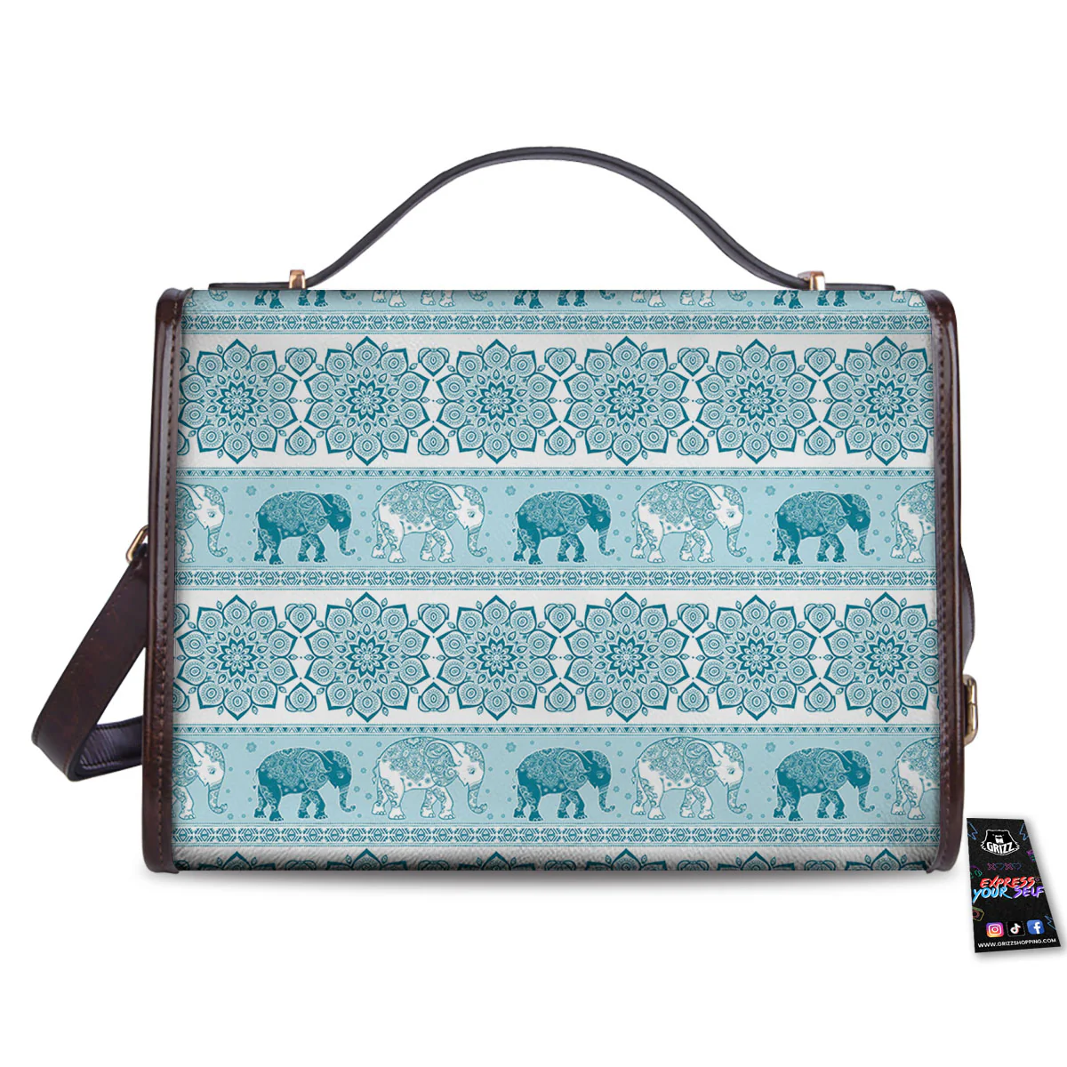 Elephant Indian Floral Print Pattern Women's Satchel Bag - Image 2