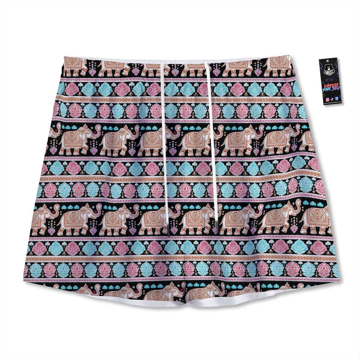 Elephant Indian Tribal Print Pattern Mesh Shorts