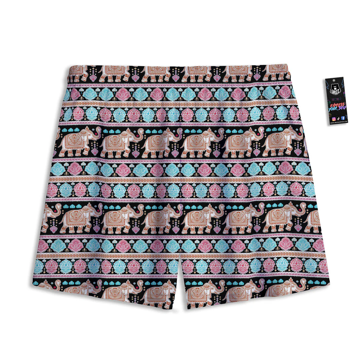 Elephant Indian Tribal Print Pattern Mesh Shorts - Image 2