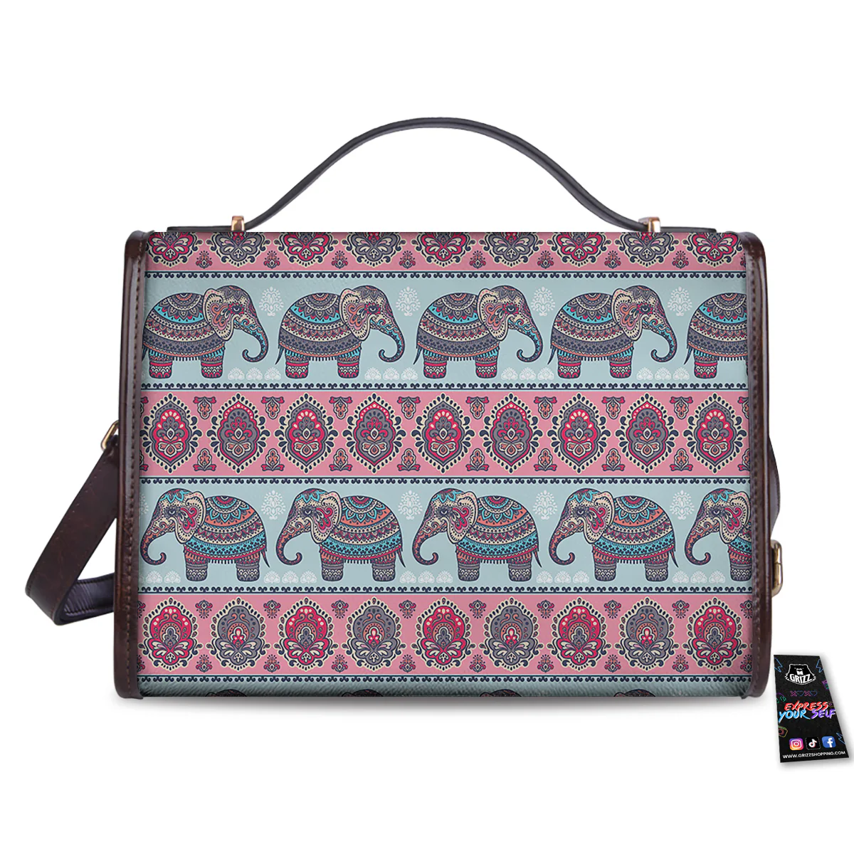 Elephant Indian Vintage Print Pattern Women's Satchel Bag - Image 2