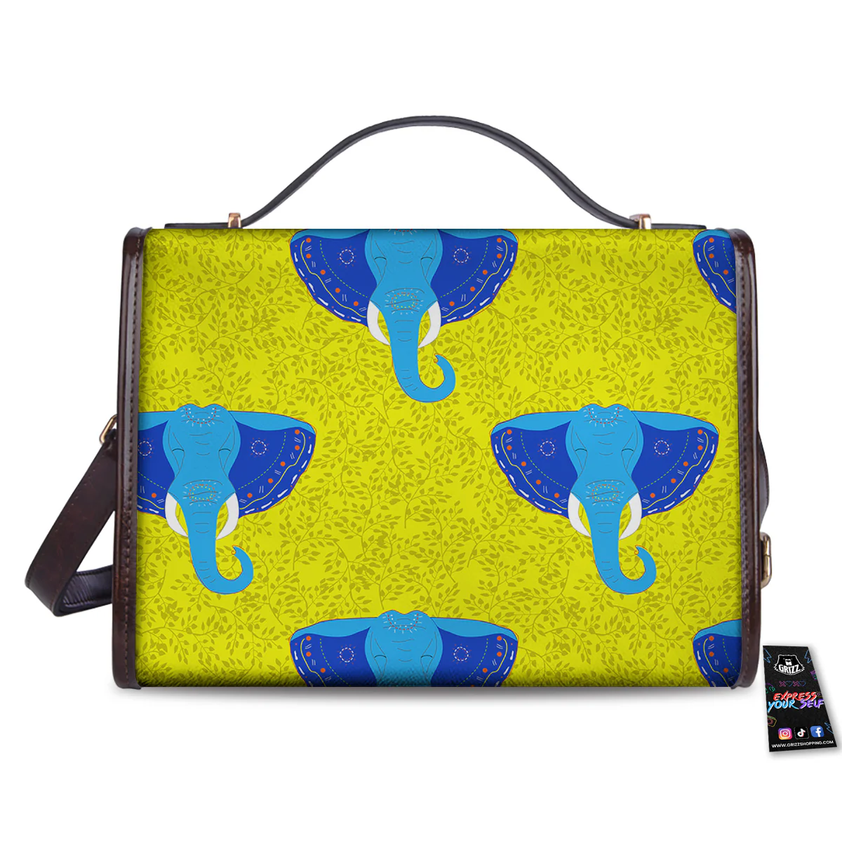 Elephant Mandala Blue Print Pattern Women's Satchel Bag - Image 2