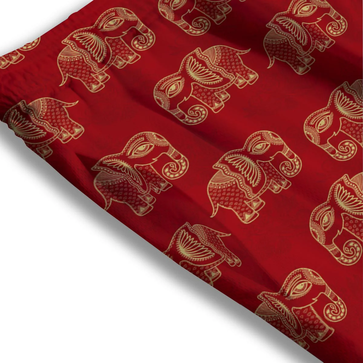 Elephant Red Indian Print Pattern Mesh Shorts - Image 3