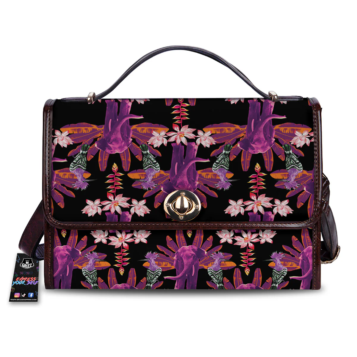 Elephant Tropical Purple Print Pattern Women's Satchel Bag