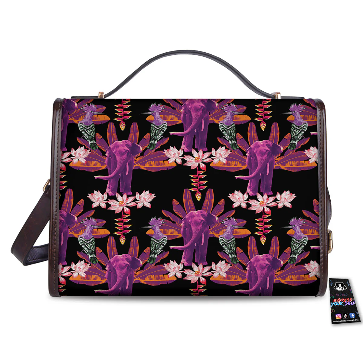 Elephant Tropical Purple Print Pattern Women's Satchel Bag - Image 2
