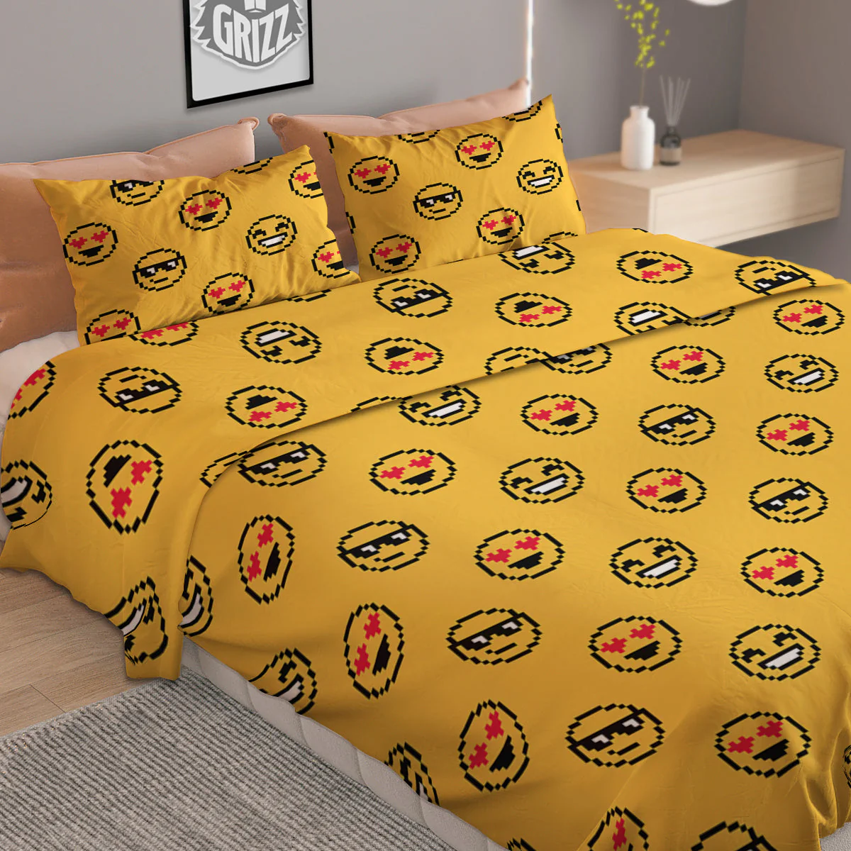 Emoji 8-Bit Print Pattern Duvet Cover Bedding Set - Image 2