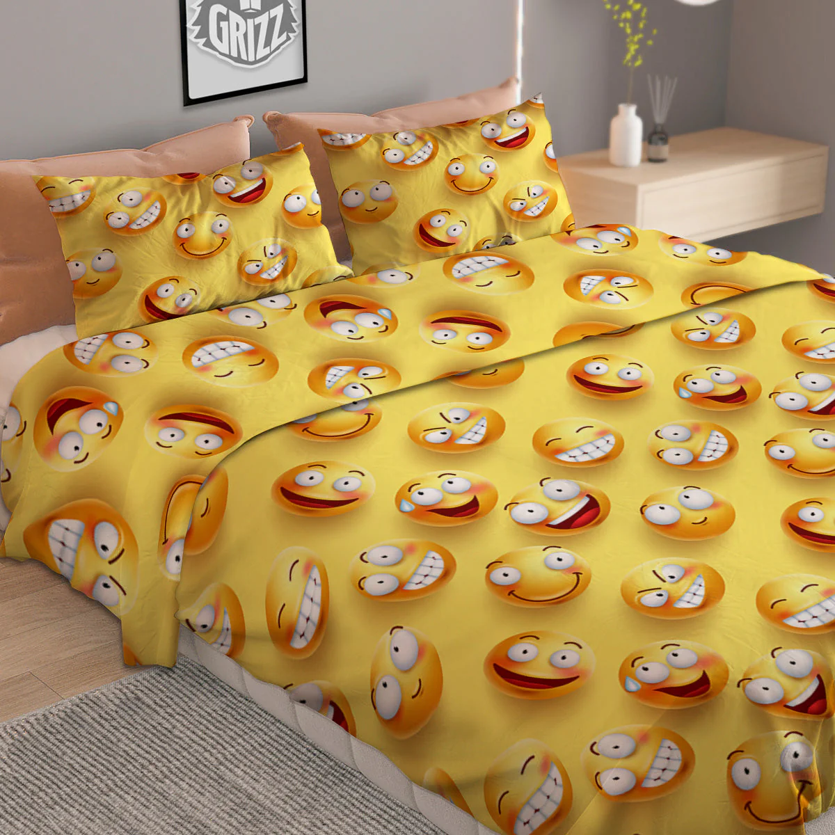Emoji And Facial Expressions Print Pattern Duvet Cover Bedding Set - Image 2