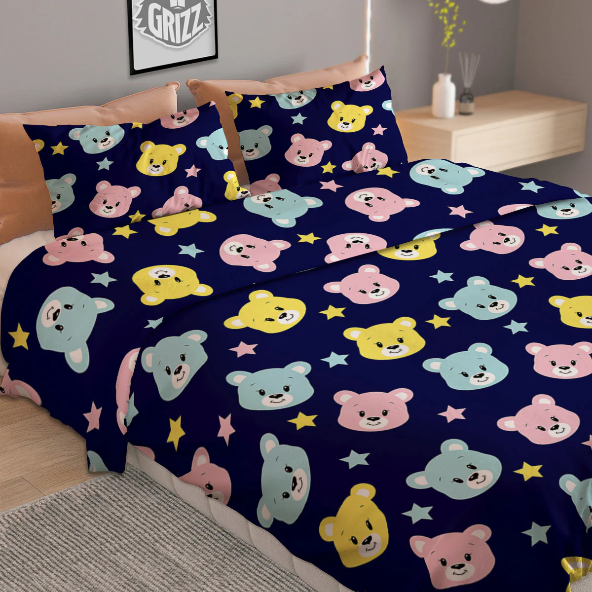 Emoji Bear Print Pattern Duvet Cover Bedding Set - Image 2