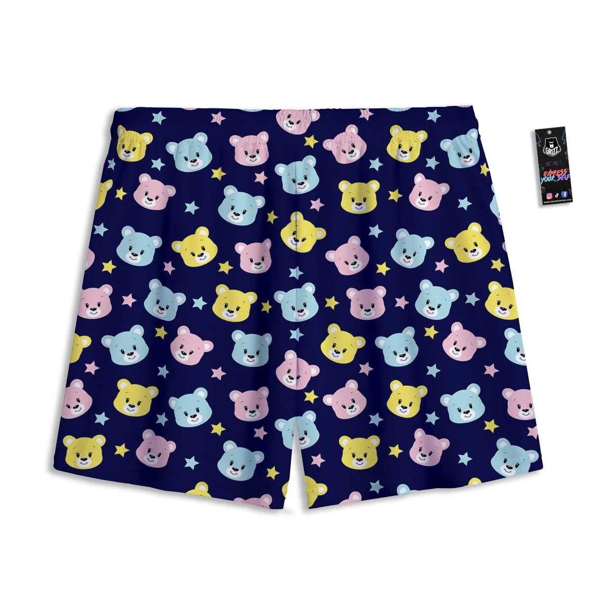 Emoji Bear Print Pattern Mesh Shorts - Image 2