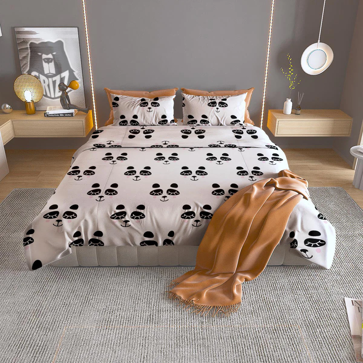 Emoji Bear Sleeping Print Pattern Duvet Cover Bedding Set