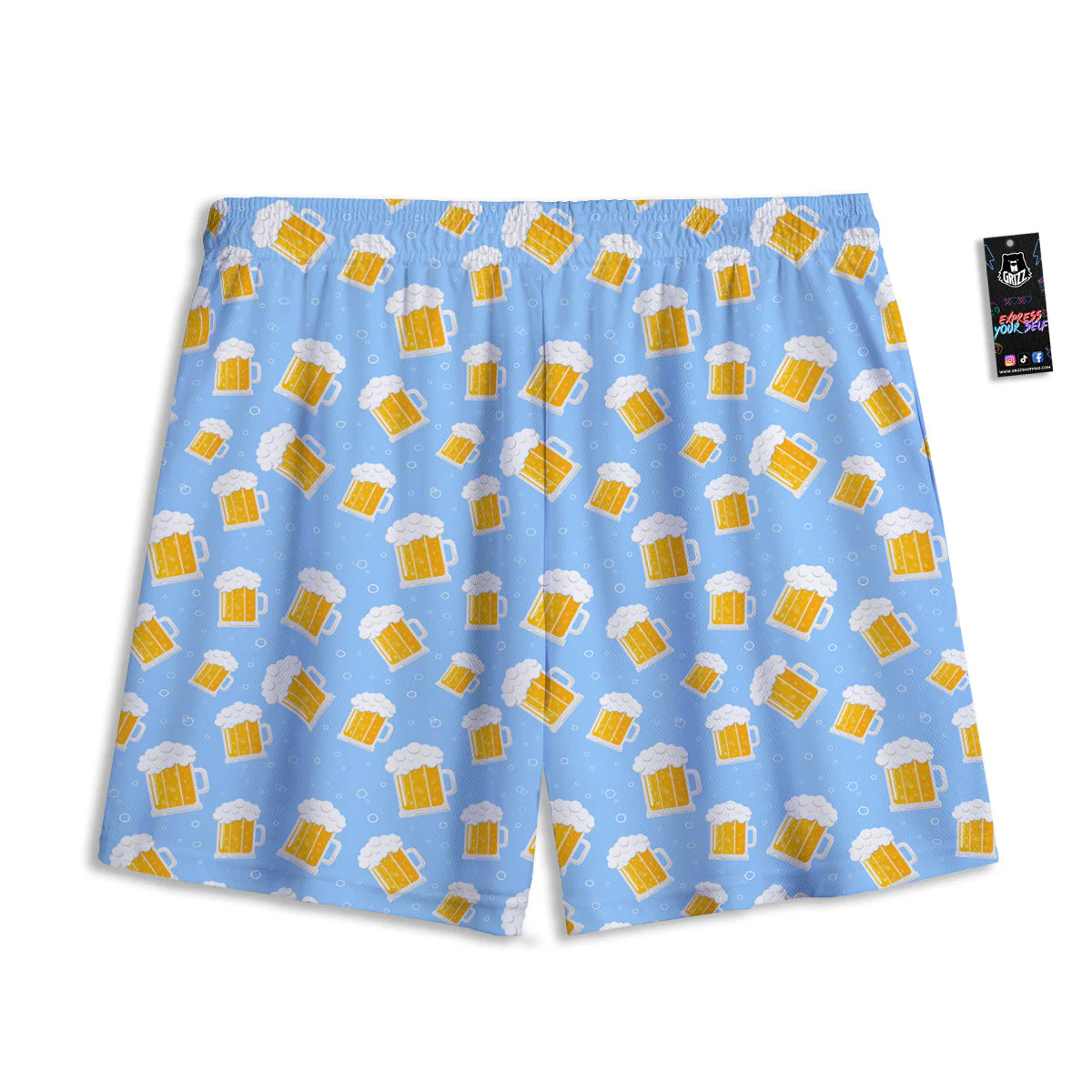 Emoji Beer Print Pattern Mesh Shorts - Image 2