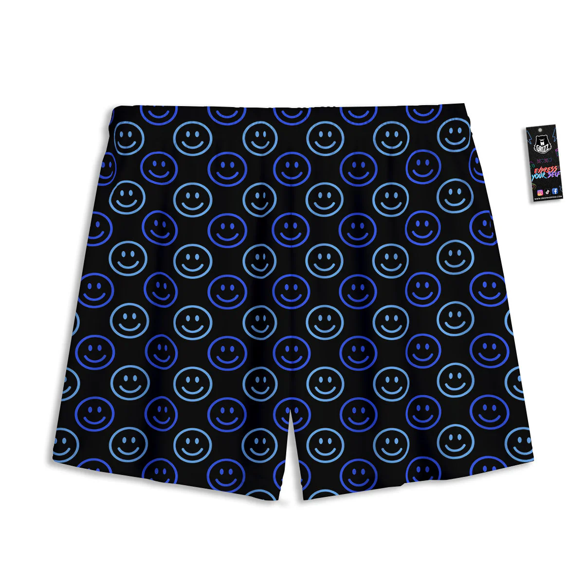 Emoji Blue Print Pattern Mesh Shorts - Image 2