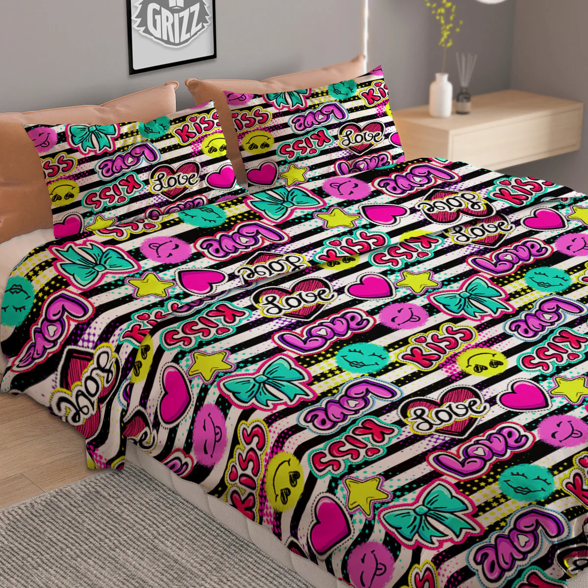 Emoji Comics Stripe Print Pattern Duvet Cover Bedding Set - Image 2