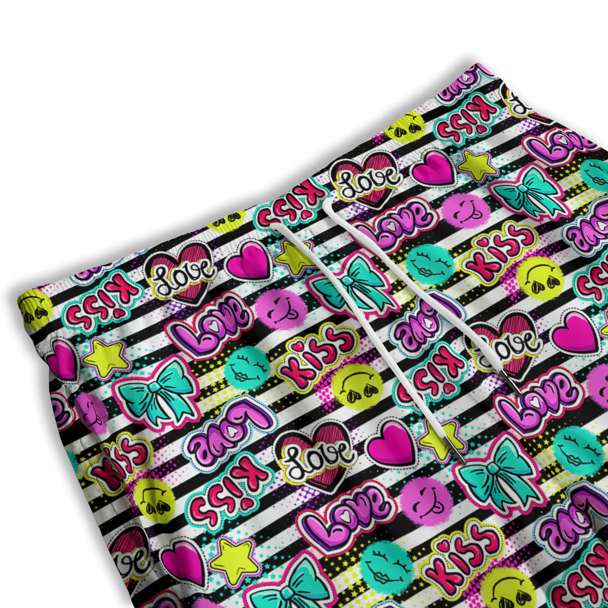 Emoji Comics Stripe Print Pattern Men's Athletic Shorts - Image 3