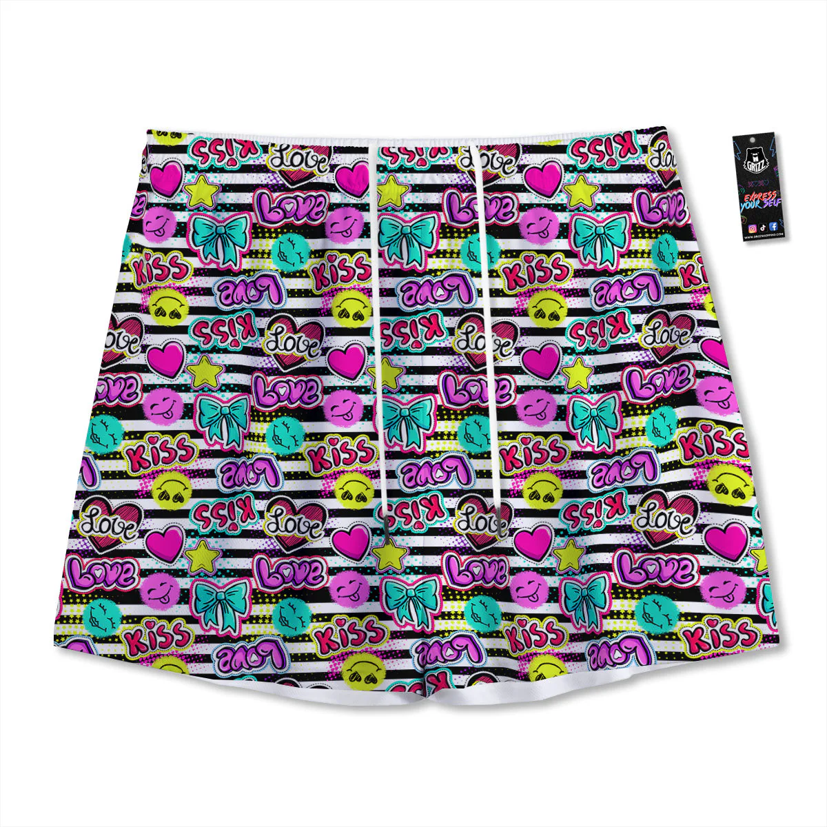 Emoji Comics Stripe Print Pattern Mesh Shorts