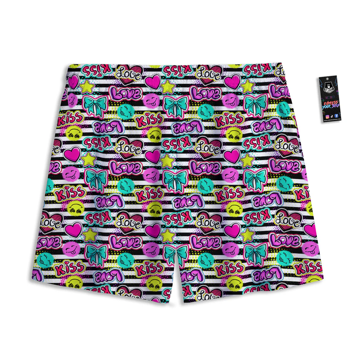 Emoji Comics Stripe Print Pattern Mesh Shorts - Image 2