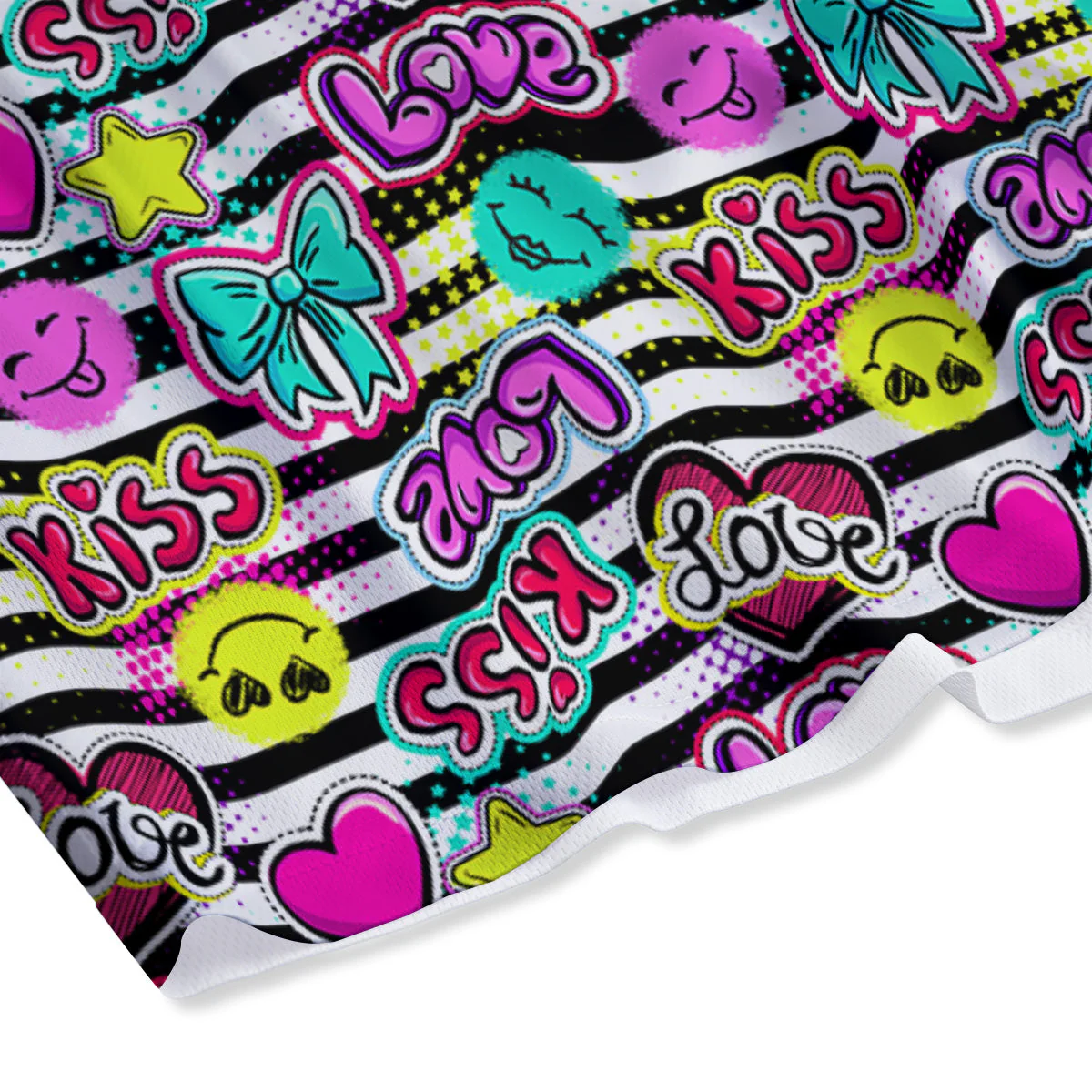 Emoji Comics Stripe Print Pattern Mesh Shorts - Image 4