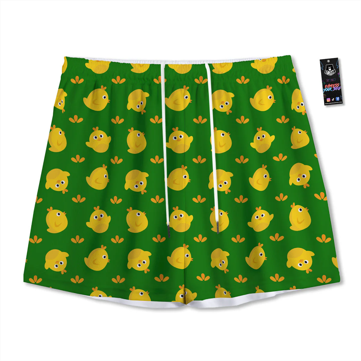 Emoji Cute Chicken Print Pattern Mesh Shorts