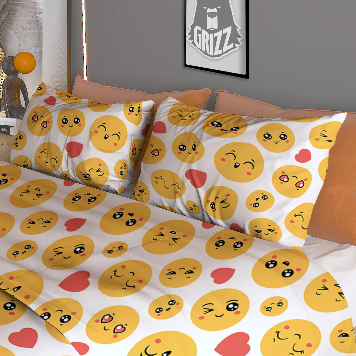 Emoji Cute Print Pattern Duvet Cover Bedding Set - Image 3