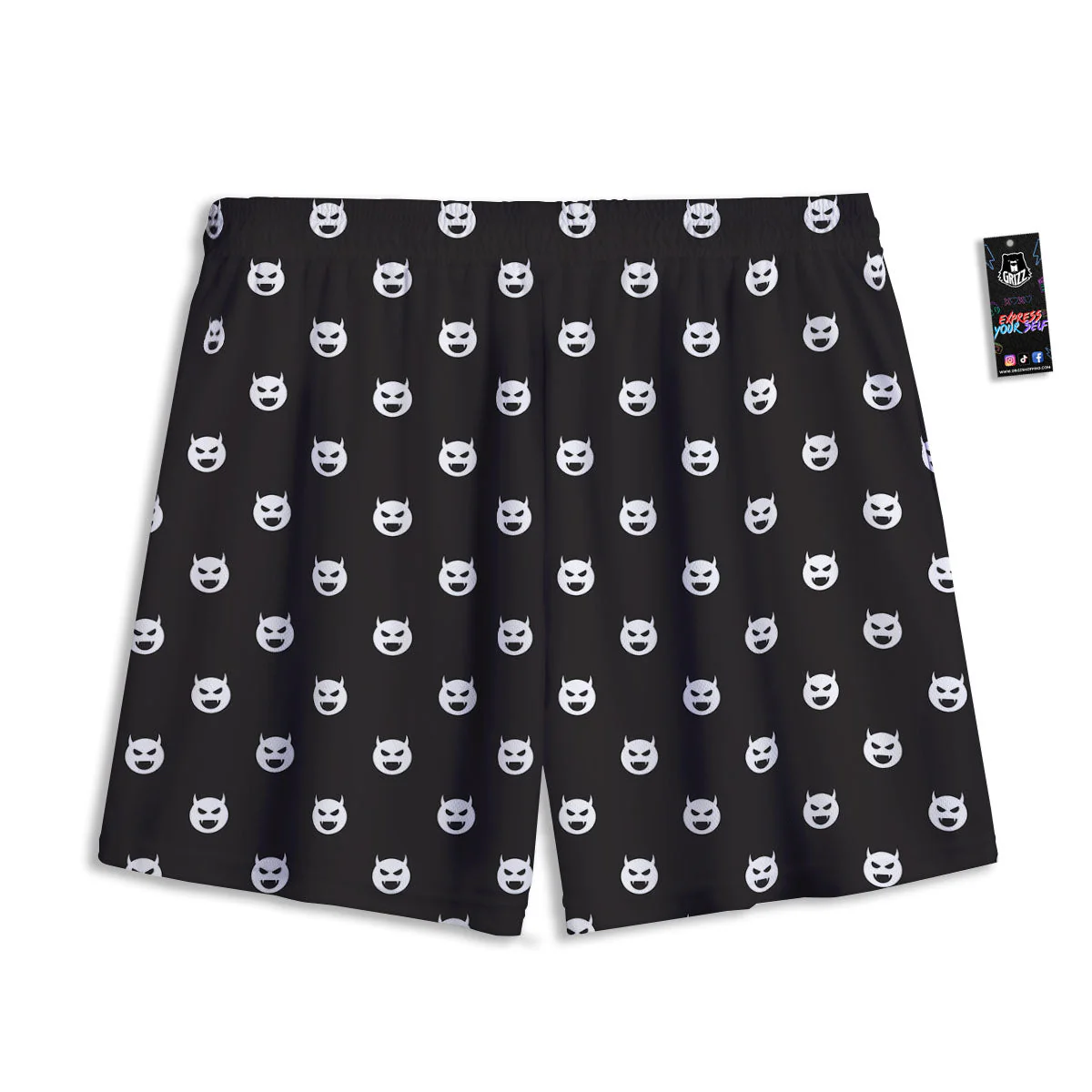 Emoji Devil Print Pattern Mesh Shorts - Image 2