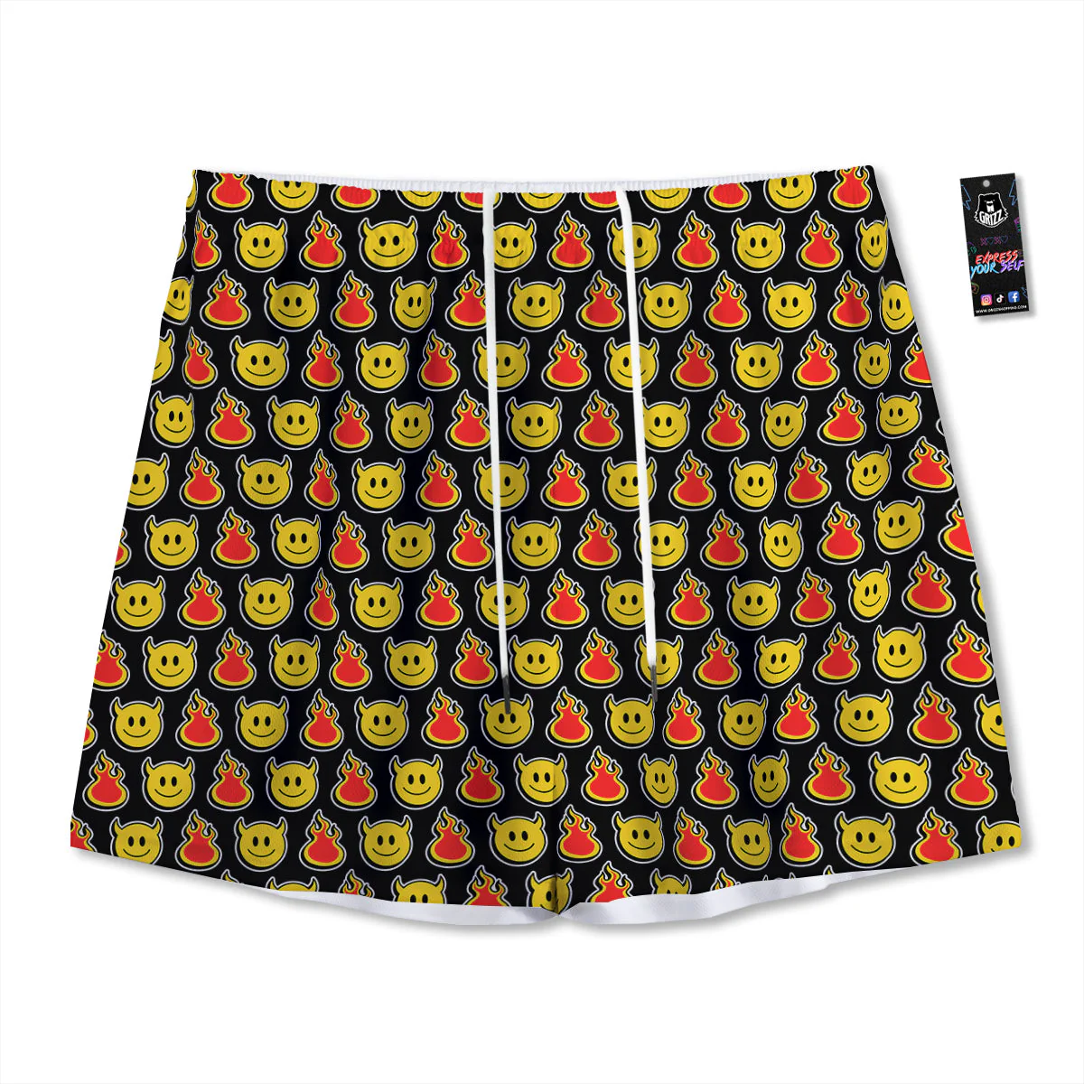 Emoji Fire And Devil Cute Print Pattern Mesh Shorts