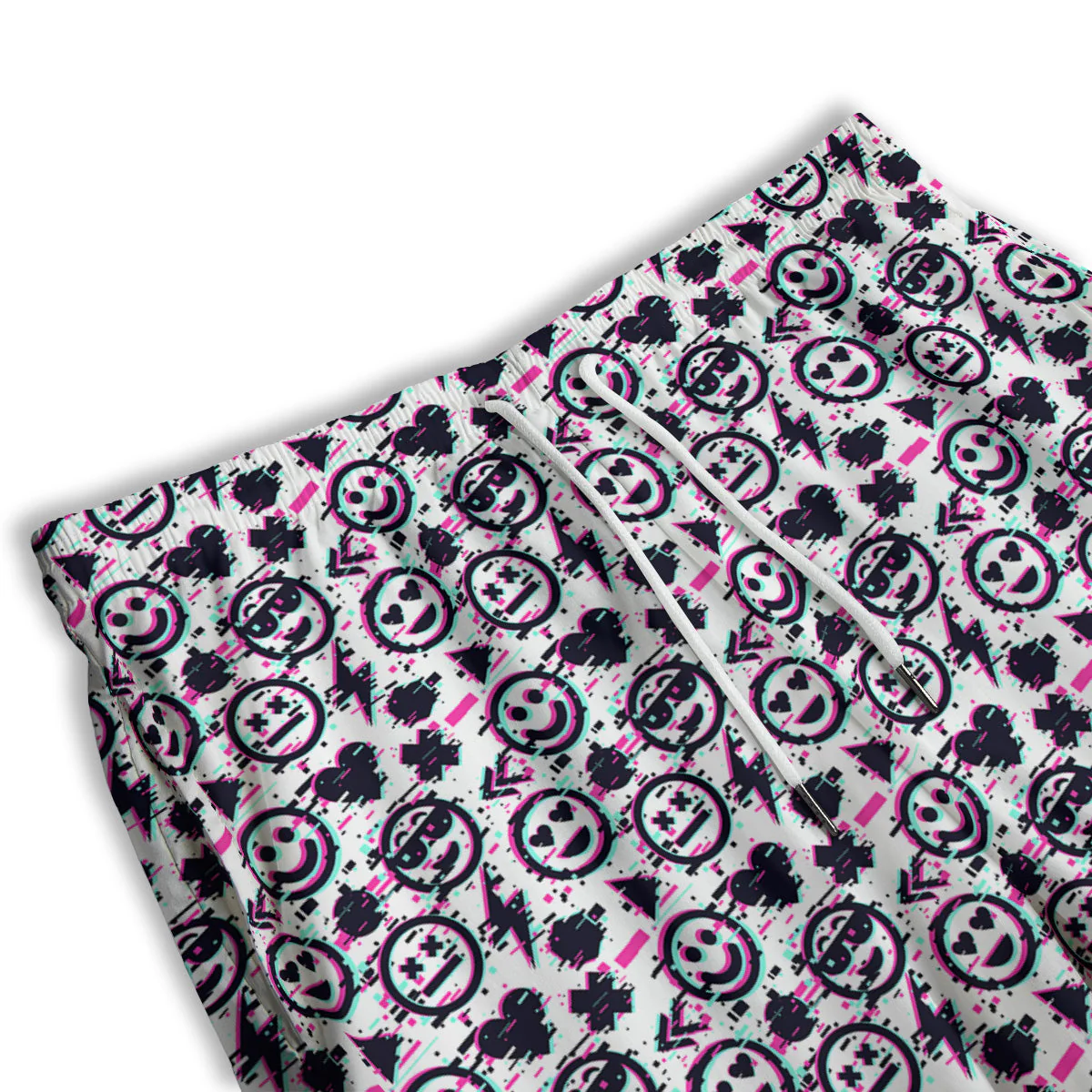 Emoji Glitch Neon Print Pattern Men's Athletic Shorts - Image 3