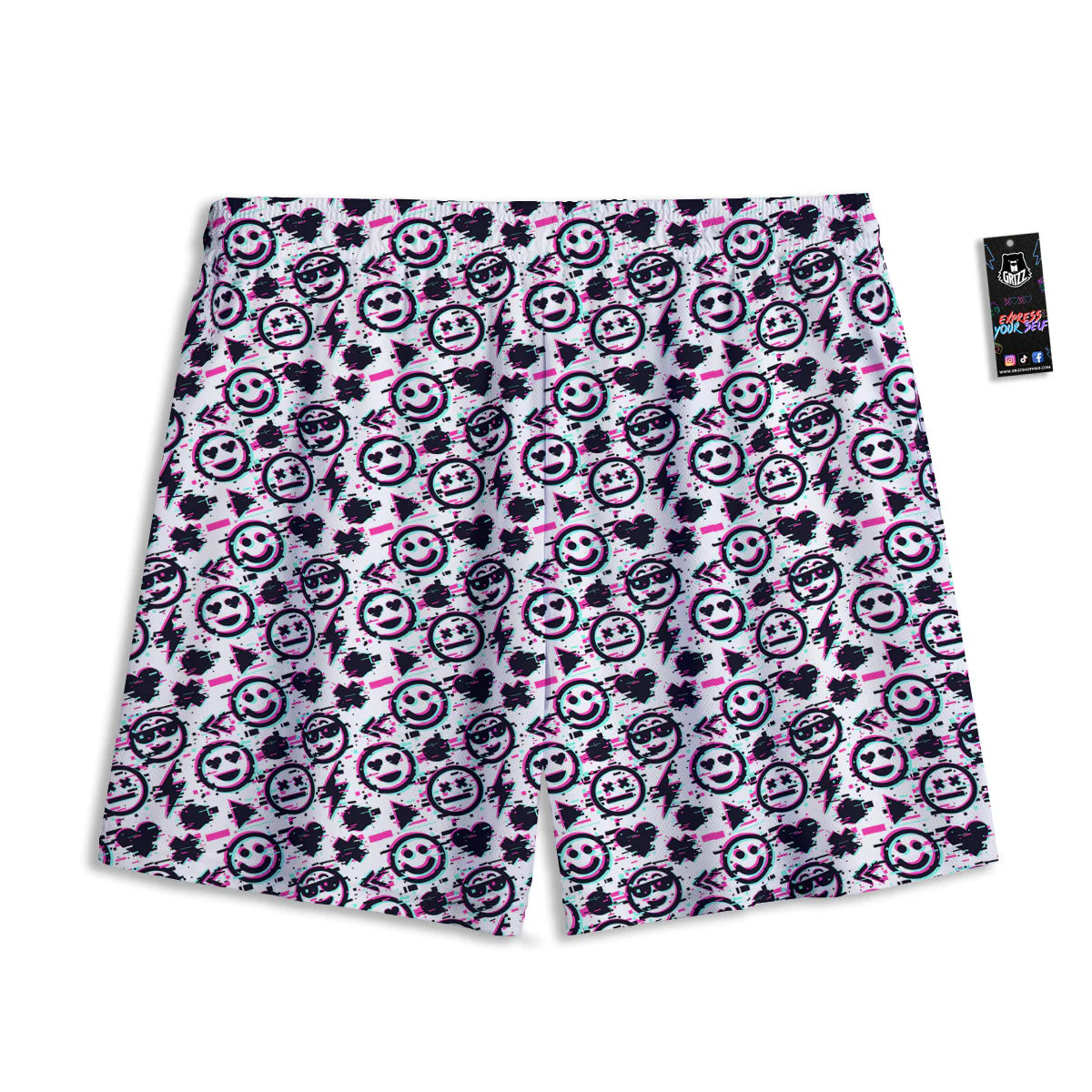 Emoji Glitch Neon Print Pattern Mesh Shorts - Image 2