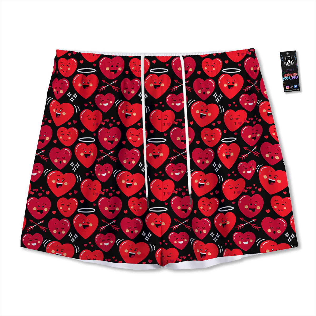 Emoji Hearts Print Pattern Mesh Shorts