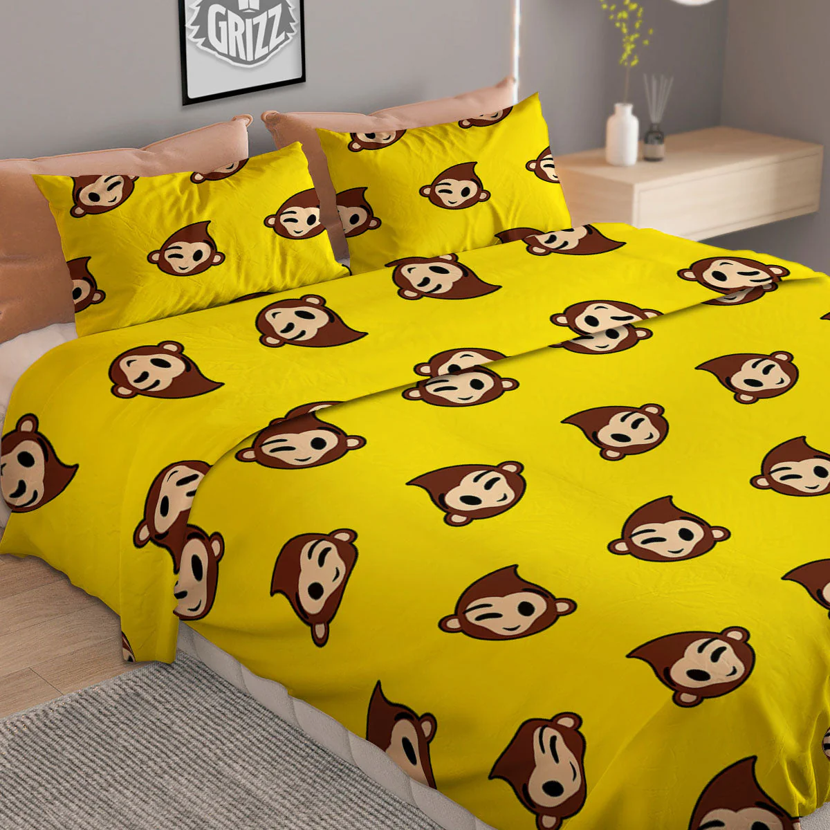 Emoji Monkey Print Pattern Duvet Cover Bedding Set - Image 2