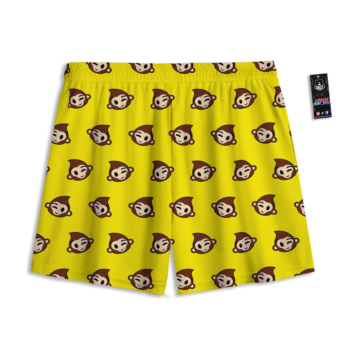 Emoji Monkey Print Pattern Mesh Shorts - Image 2