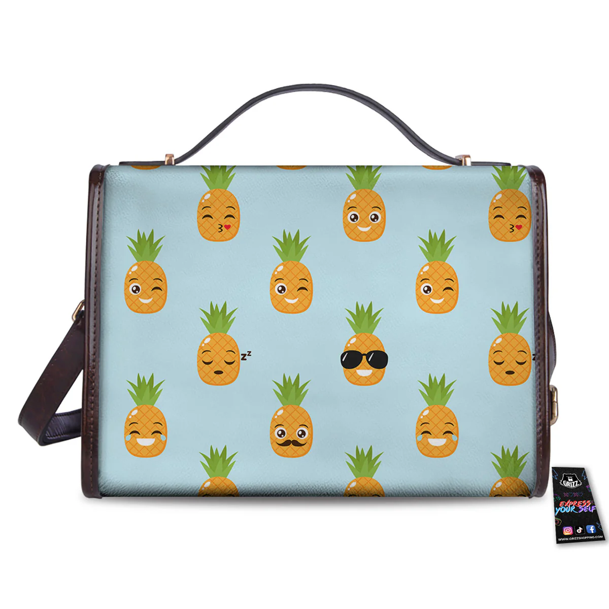 Emoji Pineapple Print Pattern Women's Satchel Bag - Image 2