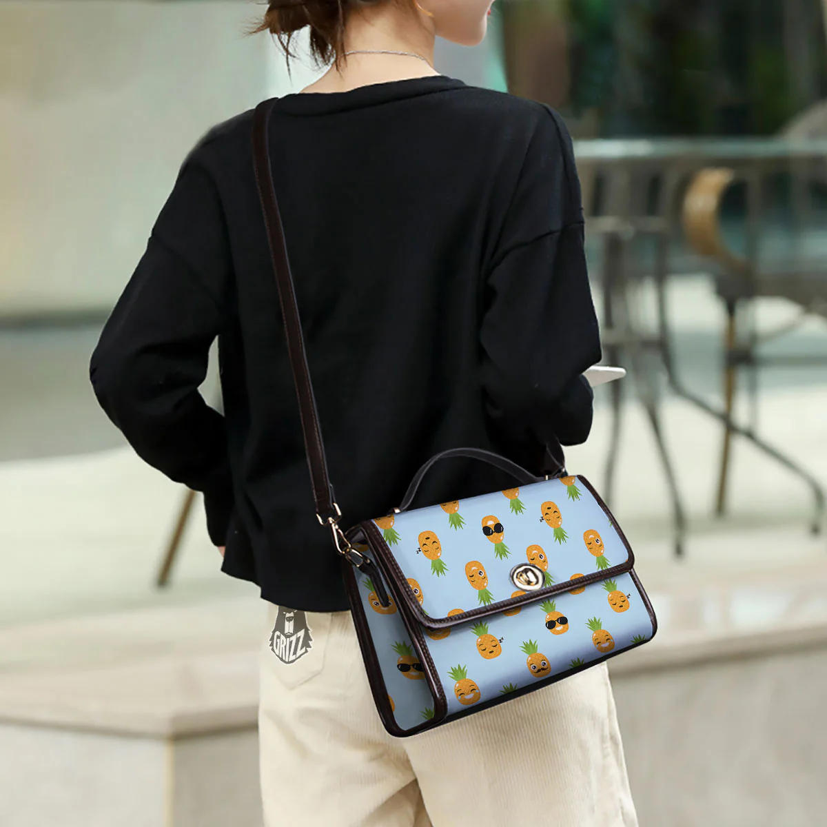 Emoji Pineapple Print Pattern Women's Satchel Bag - Image 3