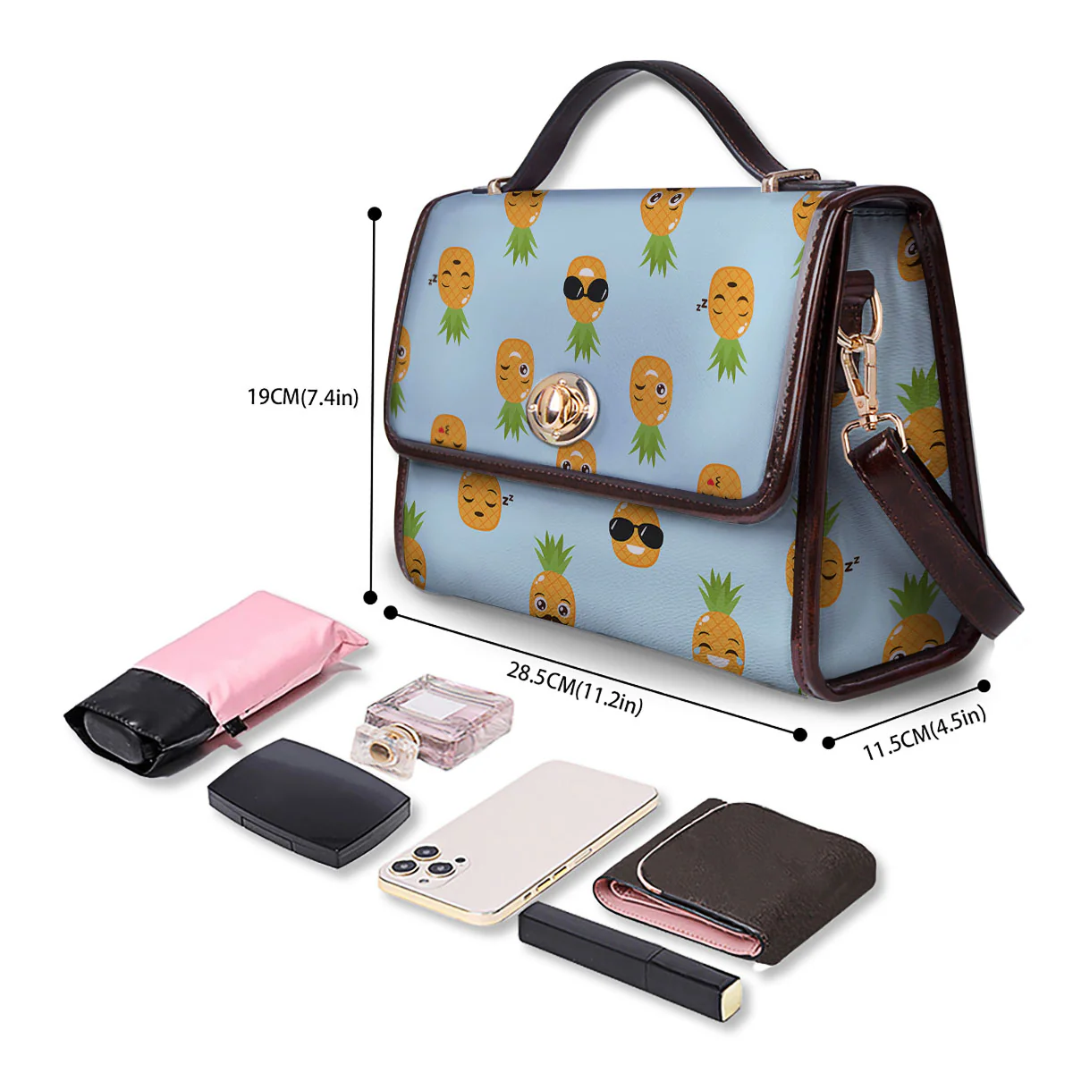 Emoji Pineapple Print Pattern Women's Satchel Bag - Image 4