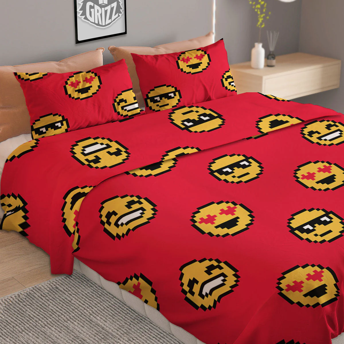 Emoji Pixel Print Pattern Duvet Cover Bedding Set - Image 2