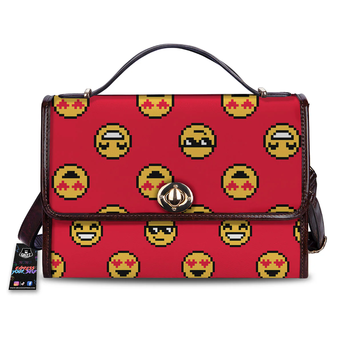 Emoji Pixel Print Pattern Women's Satchel Bag