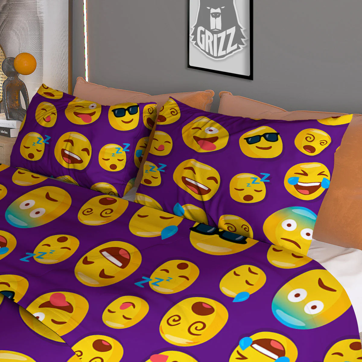 Emoji Purple Print Pattern Duvet Cover Bedding Set - Image 3