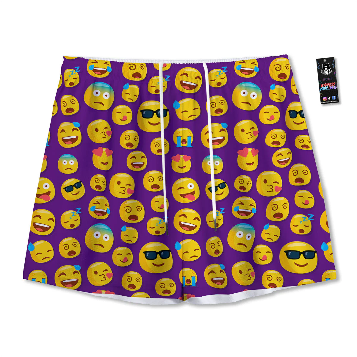 Emoji Purple Print Pattern Mesh Shorts