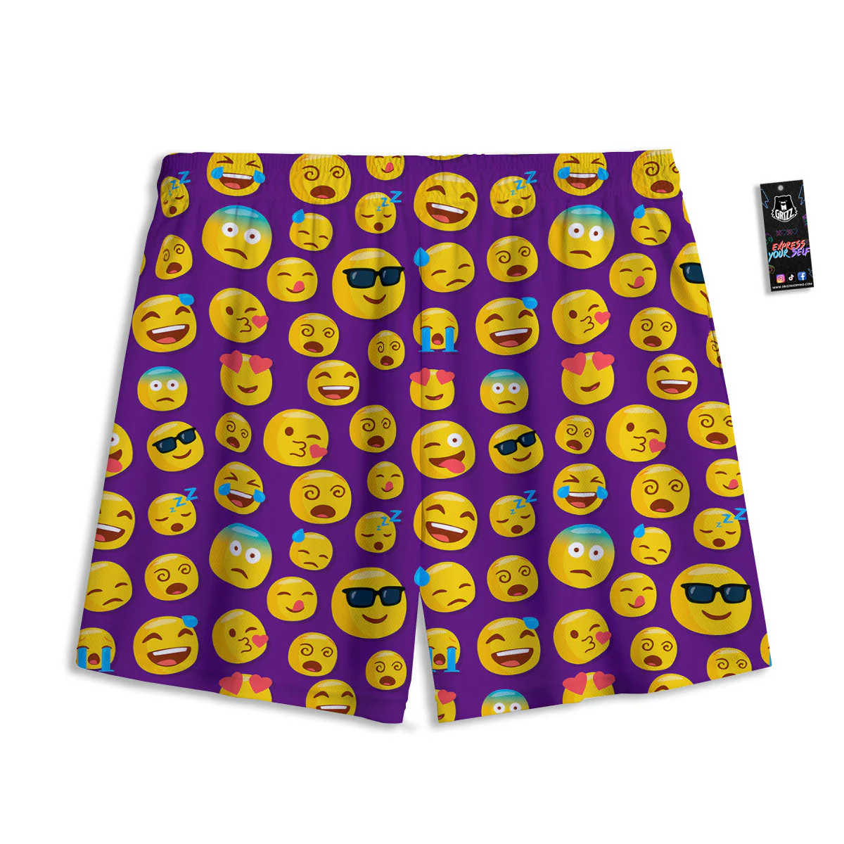 Emoji Purple Print Pattern Mesh Shorts - Image 2