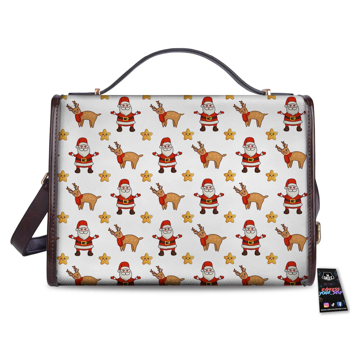 Emoji Reindeer And Santa Claus Print Pattern Women's Satchel Bag - Image 2